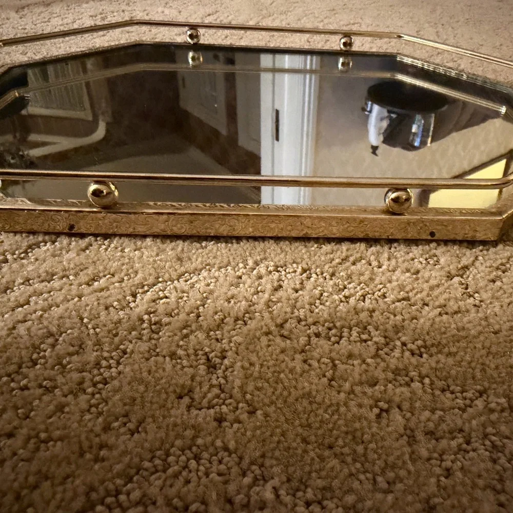 Vintage Octagonal Gold Mirrored Tray / Vanity Display